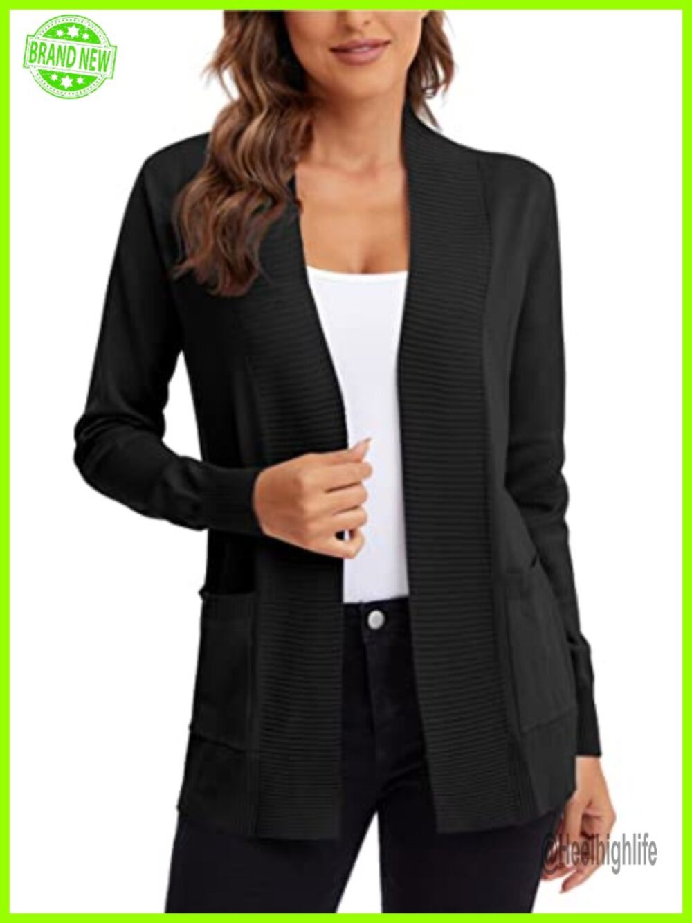 Women's Lightweight Open Front Knit Cardigan Sweater with Pockets